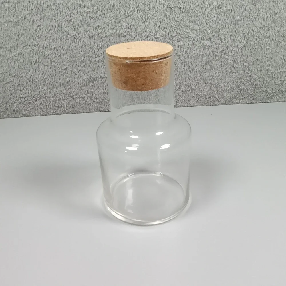 Clear Glass Storage Jar with Cork Stopper Minimalist‎ Decanter Carafe 6.5in